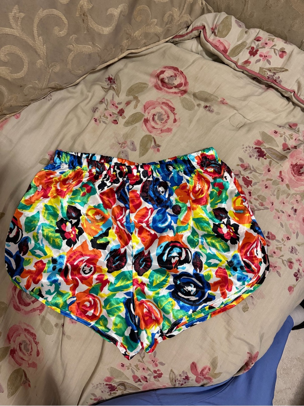 Victoria's Secret Vibrant Floral Satin Athletic Shorts - Multicolor